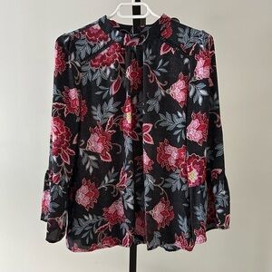Loft Floral Black and Pink Women's Top, Size XSmall.